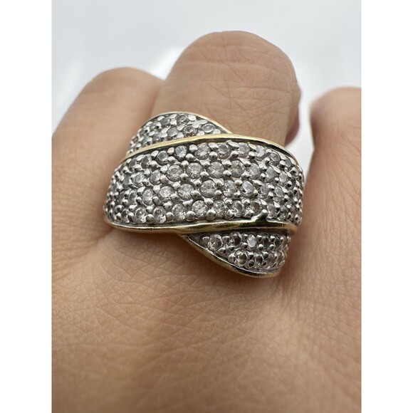 J&T 925 Sterling Silver 14k Gold Vermeil C Z Cross Ring Size 7 - Picture 3 of 7